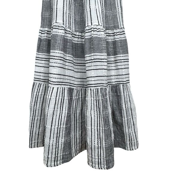 Slate & Willow Tiered Midi Dress Small Black White Stripe Tie Front Boho Cottage - Picture 7 of 15